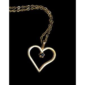 Gold Open Heart Blue Gem Necklace